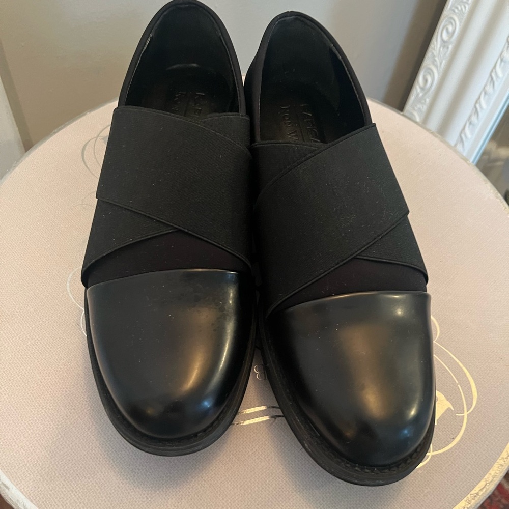 Women’s Black Slip-On Loafers with Crisscross Elastic
